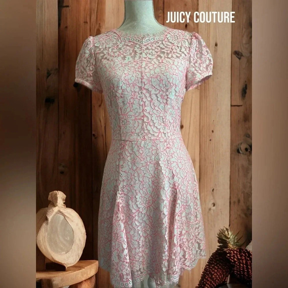 Juicy Couture White + Pink Lace Mini Dress Size 4 - Picture 2 of 12